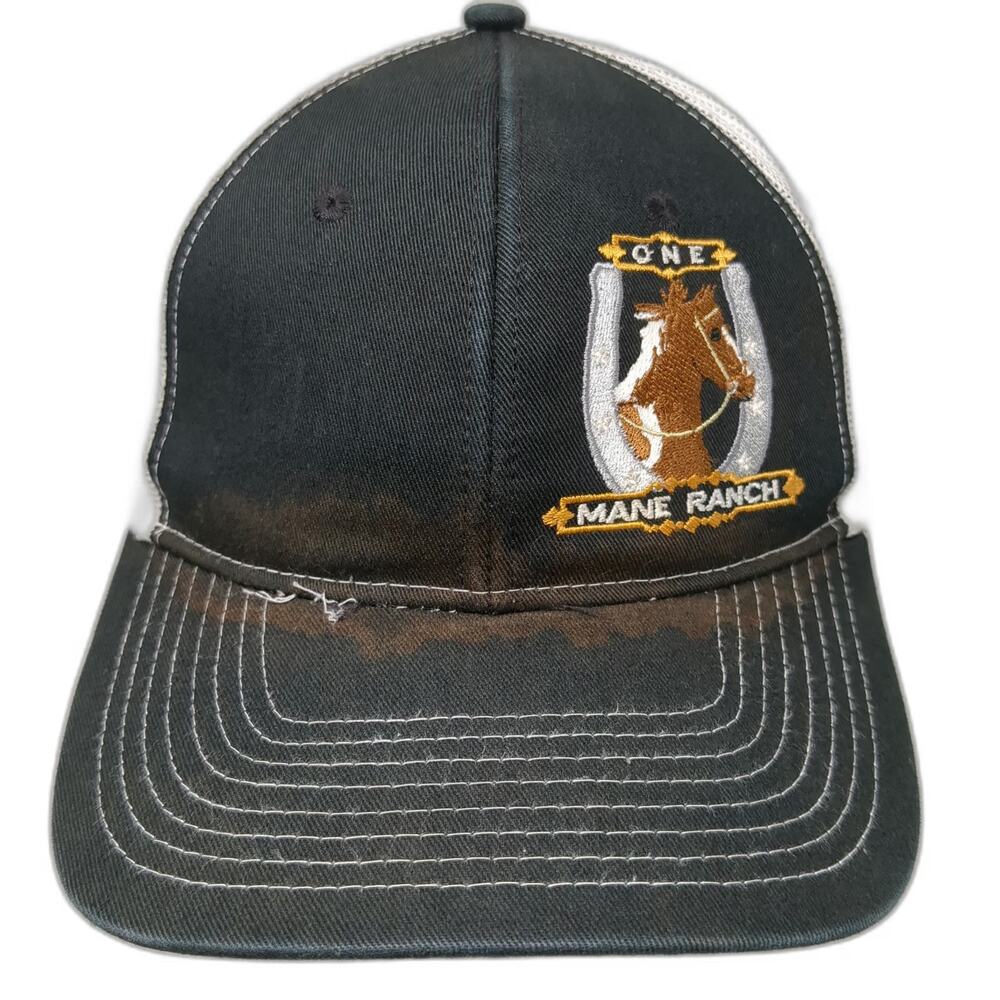 Port Authority Trucker Hat Black OSFM Snapback One Mane Ranch Horse Horseshoe